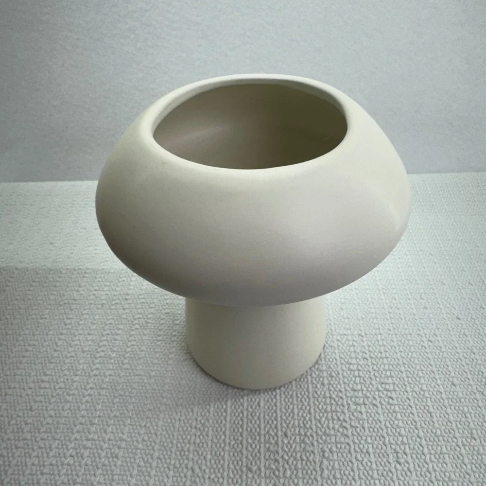 Mushroom Ivory Ceramic‎ Vase Modern Sculptural Decor Abstract Cutout Art Pottery
